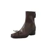 ¡Absolutamente impresionante y silencioso! Botas delgadas estilo ballet de punta cuadrada con lazo combinadas con una falda, Botines elásticos de tacón medio grueso 2026 para mujer