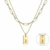 Collar Transfronterizo Europeo y Americano de Oro 18K de 6 mm con 26 Letras de Doble Capa Colgante Rectangular de Acero de Titanio Acero Inoxidable Venta al por Mayor