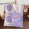 2026 Bolso de Lona Nuevo, Bolso Tote Tulipán Morado Fresco, Gran Capacidad, Bolso de Hombro Versátil
