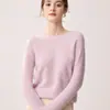 Suéter 100% cachemira pura para mujer, con diseño de hombro raglán, cuello redondo engrosado, mangas largas y un estilo simple y versátil adecuado para el uso diario