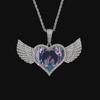 Colgante con foto de hip hop transfronterizo, estilo europeo y americano, con alas de amor de cobre y diamantes, collar con marco de fotos con recuerdo sólido de circonita