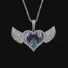 Collar con Colgante de Corazón con Alas de Hip Hop Europeo y Americano Transfronterizo, Micro-pavimentado con Circonita, Personalizado Sólido, Marco de Fotos Hip Hop