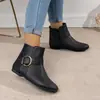 Otoño 2026 Nuevo Llegada Hebilla Grande Cremallera Lateral Planas Caña Baja Versátiles Botas de Mujer de Moda Cómodas Botines Transfronterizas