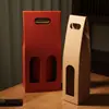Caja de Papel Kraft Caja Portátil para Vino Bolsa de Empaque para Regalo Caja de Papel Kraft de una/dos Botellas Caja de Regalo Caja para Vino con Impresión de Logo