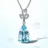 Pingente Trevo da Sorte Yihua Pingente de Água Marinha Natural Banhado a Ouro Branco 18K Pingente de Água Marinha com Diamantes