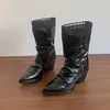 Primer Encuentro Temporada Cuero Suave Encaje Vintage Tacón Alto Plisado Apiladas Botas Estilo Chica Dulce y Picante Botines Puntiagudos Adelgazantes