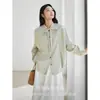 Camisa Listrada com Fita de Lyocell para Mulheres 2026 Primavera Novo Estilo Texturizada Elegante de Manga Longa