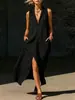 2026 Estación Independiente de Amazon Transfronterizo Europeo y Americano Nuevo Vestido Largo sin Mangas para Mujer con Cuello Solapa y Bolsillo de Hendidura