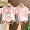 Camiseta base de manga larga tipo dos piezas para niña, nuevo estilo primavera/otoño 2026, camiseta de algodón puro con cuello redondo, corte holgado para niños mayores