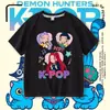 Camiseta de Manga Corta con Dibujo de Corazón de Dibujos Animados para Niña Hunter, Algodón Puro, Morado Claro, Estampado de Chica K-POP, Top de Verano para Niña Pequeña