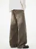 Ropa para Hombre Muqiu 2026 Otoño/Invierno Jeans Vintage Lavados Desgastados Bigotes de Gato, Pantalones Largos de Pierna Ancha Unisex