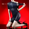 Body Hua Yu ultradelgado brillante transparente de manga corta 5D con aceite de caballo, sin entrepierna, para hombres y mujeres, talla grande, medias sexy transparentes abiertas en la entrepierna