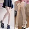 Meias Pretas Longas de Renda Estilo Japonês com Laço Loli Finas Brancas Acima do Joelho Meias JK para Mulheres