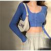 Top Corto Sexy para Chica Atractiva Camiseta de Manga Larga para Mujer Nueva Temporada Primavera y Otoño 2026 Color Sólido Ajustado Adelgazante Cárdigan Top Corto