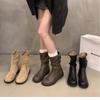 Botines de Estilo Coreano para Mujer, Nuevos Botines de Motociclista Redondos Retro Otoño e Invierno 2025, Botas Martin, Botas de Caballero Retro