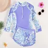 Trajes de Baño Transfronterizos para Niñas 2027, Traje de Baño de Dos Piezas con Mangas Largas, Nuevo Modelo de Moda para Niños Mayores, Trajes de Baño de Comercio Exterior de Amazon
