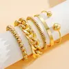 Conjunto de Pulseiras Abertas com Corrente Grossa de Personalidade Exagerada Vendido Quente na Europa e América Conjunto de 5 Peças Pulseira de Metal com Contas Redondas Criativas