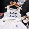 Conjunto de dos piezas de moda étnica para niña Verano 2026, top de tirantes bordado y falda 77287