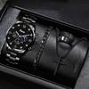2026 Venta Caliente Transfronteriza Moda Negocios Reloj para Hombre con Correa de Acero con Falso Decorativo de Tres Ojos Reloj de Cuarzo y Conjunto de Cruz