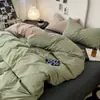Juego de cuatro piezas de sábanas, funda de edredón, algodón lavado de color liso, juego de tres piezas de sábanas ajustables, ropa de cama para cama de 40,9 m