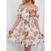 Código Transfronterizo Nuevo Modelo Aliexpress Original Vestido de Mujer Estilo Suave Estampado Floral Hombros Descubiertos