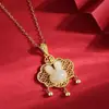 Collar de Plata de Ley s925 Conejo de Jade Hetian para Mujer Candado Dorado Campana Candado de Larga Vida Candado Ruyi Borla de Calcedonia Regalo de Lujo Ligero