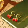 Pendientes Coreanos Rojos de Cereza Dulces y Lindos, Pendientes de Goteo de Aceite de Lujo Ligero Estilo Bosque, Accesorios de Pendientes para Chicas Suaves