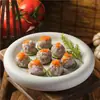 Vajilla estilo hot pot Shanhuansanshanshan, plato de tres crujientes de verduras, plato en forma de barco de hongo enoki con imitación de veta de madera