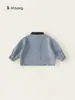 Chaqueta Bangxuan para niños para primavera y otoño, ropa infantil con solapa de color contrastante, camisa de mezclilla simple para niñas