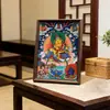 Réplica Pintada à Mão Thangka Pintura de Parede Peça de Exibição de Mesa Deus Amarelo da Riqueza Cultural e Criativa Cinco Vias Deus da Riqueza Moldura de Estátua de Buda Hoton Pintura Decorativa