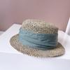 Sombrero Plano de Ala Pequeña Japonés Sombrero de Paja de Verano para Niños Protección Solar Tejido a Mano Sombrero Plano de Pasto Salado Banda Plegada Sombrero Parasol
