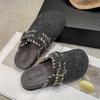Zapatos Grises Boken de Suela Gruesa Pantuflas de Piel Baotou para Ropa Exterior de Mujer Nuevos Otoño e Invierno 2025 Pantuflas de Medio Algodón sin Cierre