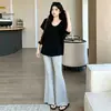 Novas roupas de verão para maternidade: Camiseta de cor sólida, confortável, com corte solto, gola redonda, que cobre a barriga sem mostrar a gravidez, versátil para o dia a dia