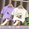 Camiseta de manga longa de algodão puro para meninos, primavera e outono, blusa de outono infantil, novo modelo 2026, base falsa de duas peças para crianças maiores