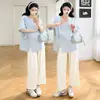 Top de Verano 2026 para Mujer Talla Grande con Nudo Retorcido en la Cintura para Ceñir, Manga Corta, Abertura para Cubrir el Vientre de Maternidad, Corte Holgado