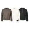 Camiseta Masculina de Manga Longa Lisa Versátil Minimalista Retrô Americana Urso Mágico, Camiseta Casual Masculina, Camiseta Básica Estilosa com Gola Henley