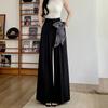 Lenço de Seda Grátis na Compra de um Terno de Corte Relaxado, Calça Larga Solta e Fluida para Mulheres, Calça Casual de Outono com Design de Amarração de Lenço de Seda A4399