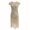 Vestido de Festa Gatsby S-4XL, Vestido Sem Mangas com Lantejoulas e Franjas, Vestido de Filme Retro Europeu e Americano dos Anos 1920