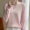 Moda Básica Primavera y Verano Suéter Redondo Color Sólido para Mujer Ajustado Tejido Fino de Lana Top de Manga Larga para Ir al Trabajo