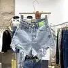 Shorts de mezclilla de talle alto para mujer, talla grande 5XL, corte holgado, adelgazantes, rotos, con flecos, pantalones cortos de moda