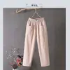 Calças Casuais de Algodão Linho Femininas 2025 Nova Chegada Calças Estilo Coreano Soltas Emagrecedoras Retas Verão Finas Cropped Calças Harem
