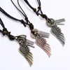 Joyería de Venta Caliente Europea y Americana, Colgante Personalizado de Alas de Ángel de Aleación, Collar de Cuero, Cadena Larga Simple Ajustable para Suéter