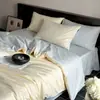 Juego de ropa de cama de cuatro piezas de algodón de fibra larga de Xinjiang, color liso, que incluye una funda de edredón de satén de algodón puro, sábana plana y sábana bajera, adecuado para todas las estaciones.