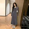 Vestido largo nuevo, adelgazante y favorecedor, color liso, estilo casual, vestido de punto para ceñir la cintura para otoño e invierno para mujer, hermoso vestido para sesiones de fotos
