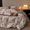 Nuevo juego de cuatro piezas de algodón puro estampado engrosado cepillado para otoño e invierno, sábana de algodón puro y funda de edredón, juego de cuatro piezas de ropa de cama de alta gama