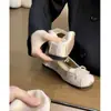 Bailarinas Aumentadoras de Altura para Mujer con Lazo y Pedrería, Zapatos Mary Jane con Correa Única