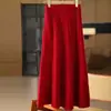 Nueva falda plisada de punto brillante con textura para otoño e invierno, 100% lana, con cintura elástica, estilo largo adelgazante, elegante falda midi de punto