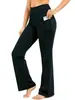 Pantalones de Yoga Negros de Cintura Alta Micro-Acampanados para Mujer, Pantalones Deportivos con Bolsillo Lateral, Pantalones Largos Casuales Elásticos Adelgazantes para Usar por Encima