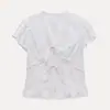 Camiseta de Encaje Blanco Huevo con Cordones y Cuello en V, Mangas Abullonadas para Mujer, Diseño de Volantes de Verano, Estilo Corto, Elegante y Adelgazante