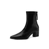 Solado Silencioso, Estilo Elegante para o Dia a Dia, Botas Finas com Bico Quadrado Pequeno, Inverno 2026, Salto Médio Robusto, Versátil Couro Elástico Botas de Cano Curto Femininas